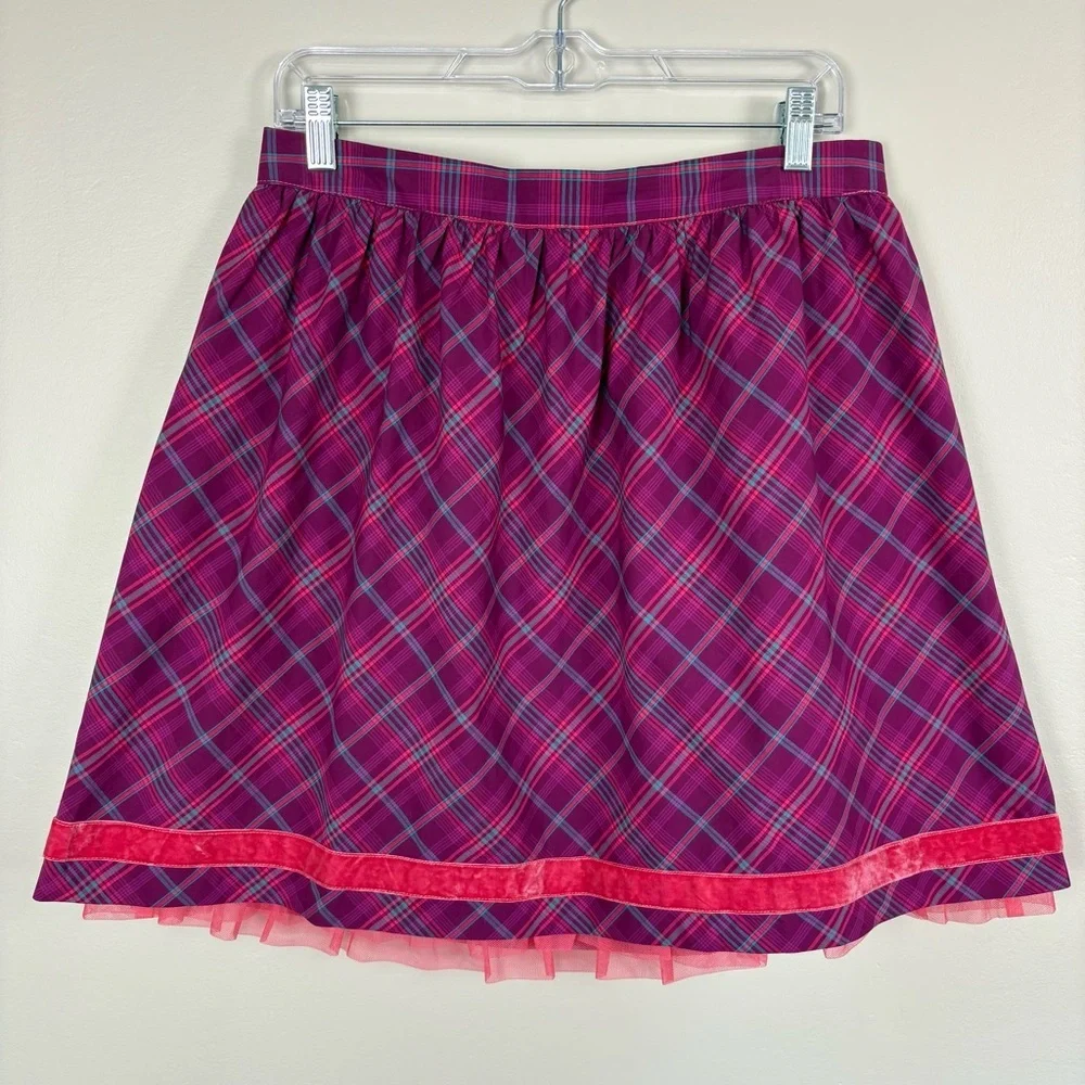 Matilda Jane Tinsley Skirt‎ Sz M Purple Plaid Cotton Tulle Girlhood Coquette